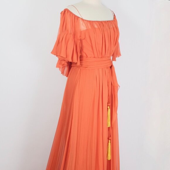 J. Mendel long dress gown sz 6 tassels train off shoulder Sp 2008 - Picture 8 of 16